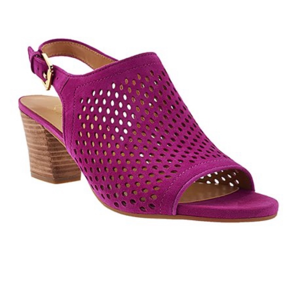 Franco Sarto Monaco2 Bright Fuchsia Perforated Suede Heeled Sandals Women’s 9M